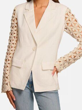Ramy Brook Women's Ivory Kelsey Crochet Sleeve Jacket Size 4